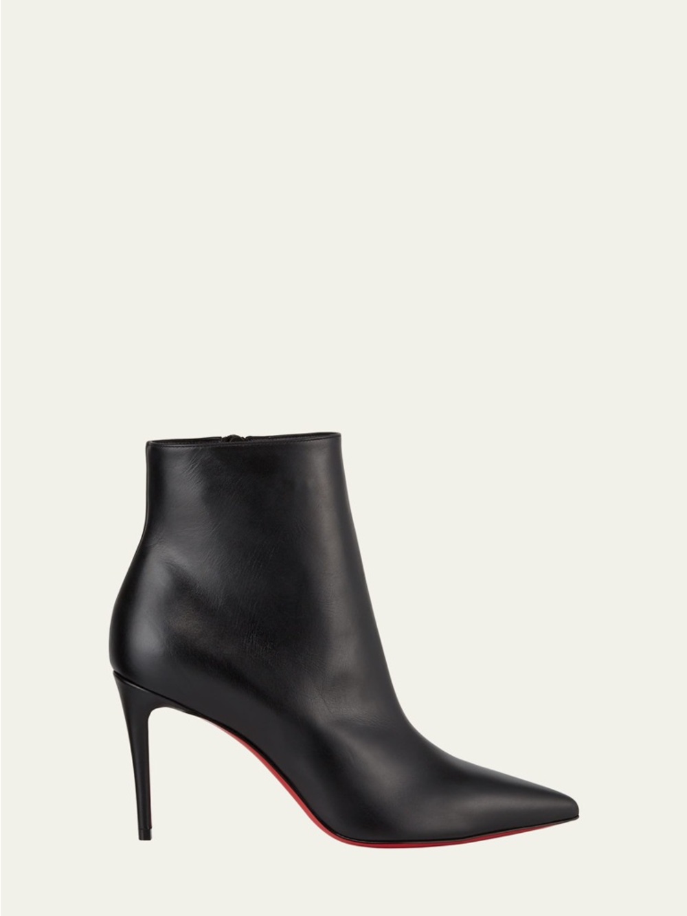 Christian Louboutin Black Leather Pointed Stiletto Bootie with Red Sole